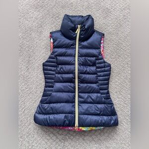 Lilly Pulitzer Allie Packable Down Puffer Vest Navy Blue Gold Zipper - XS